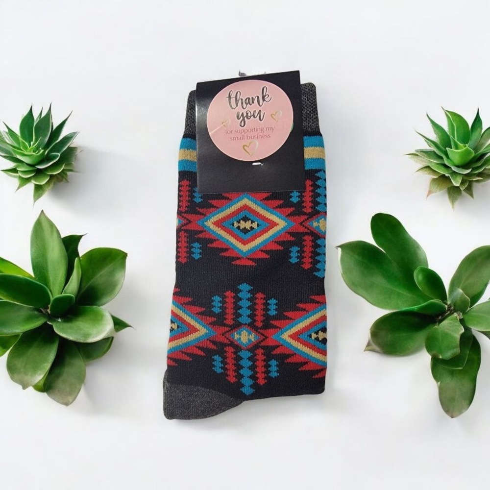 Geometric Patterned Socks - Black and Blue